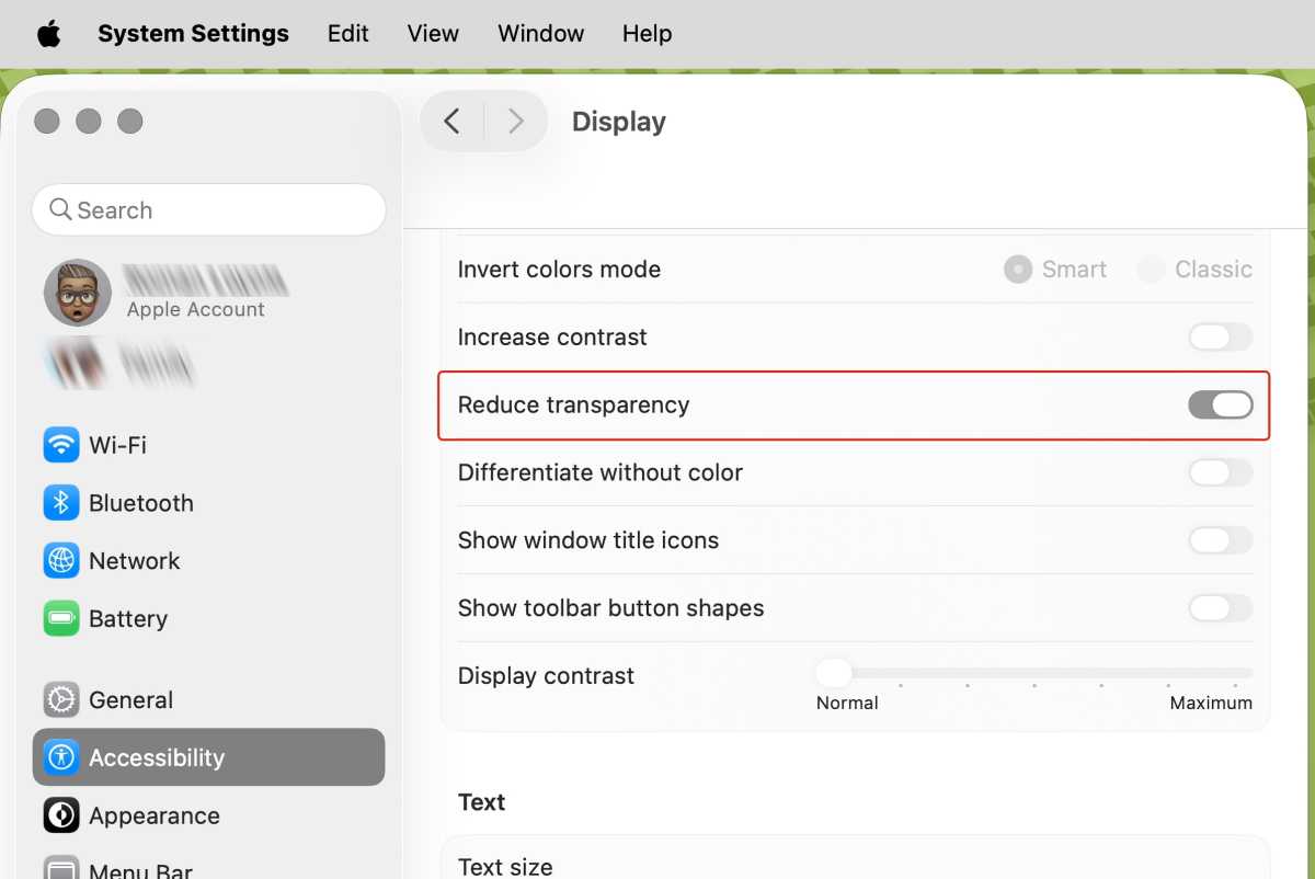 tahoe reduce transparancy on
