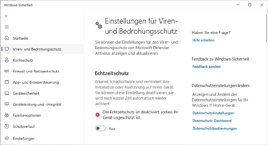 Virenscanner lahmlegen: Deaktivieren Sie den Echtzeitschutz, damit Sie Programme starten dürfen, die Defender irrtümlich als Schadsoftware einstuft.