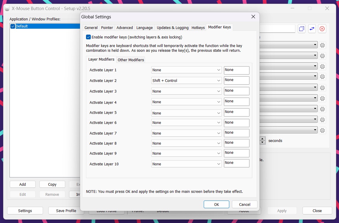 Layer controls in X-Mouse Button Control