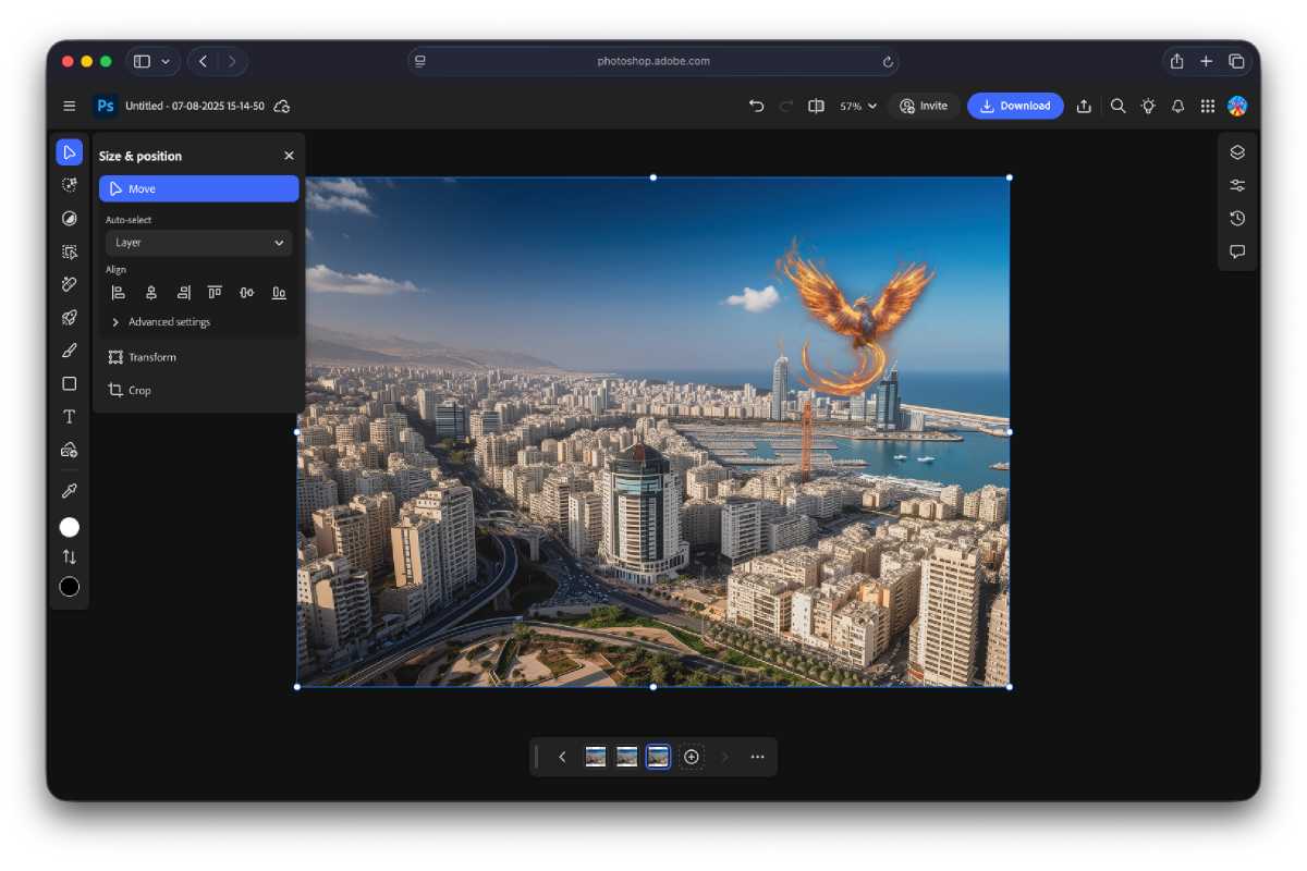 Photoshop Armoniza el fénix sobre una ciudad mejorada