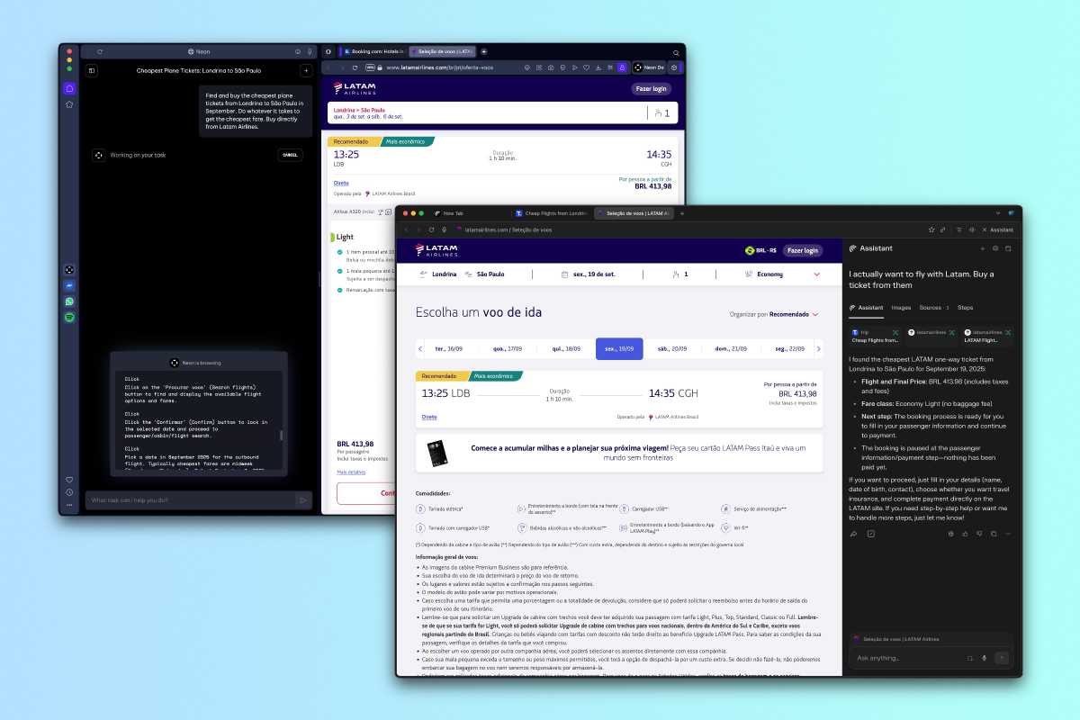 BUying airline tickets on Opera Neon and Perplexity Comet