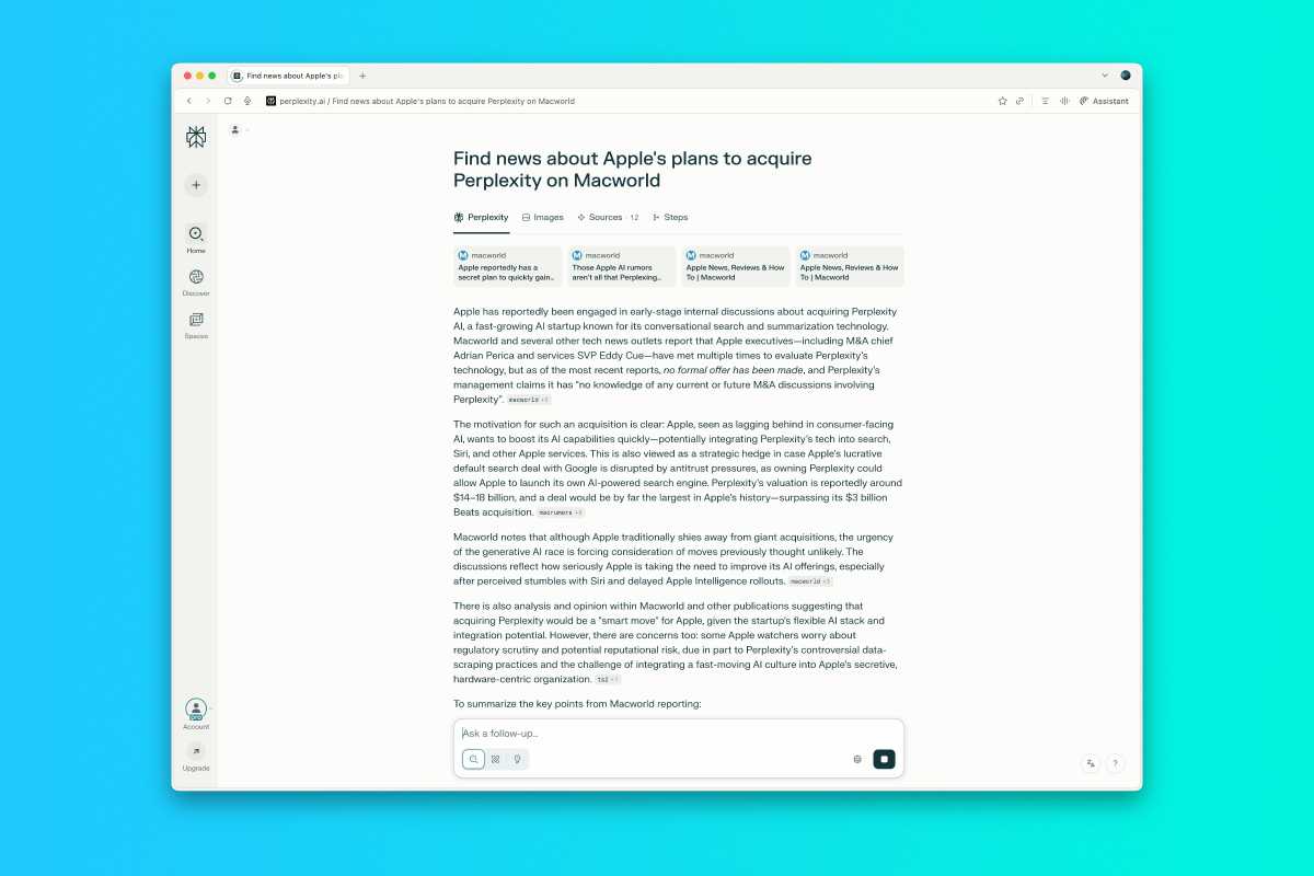 Perplexity Comet search for iPhone 17 on Macworld.com