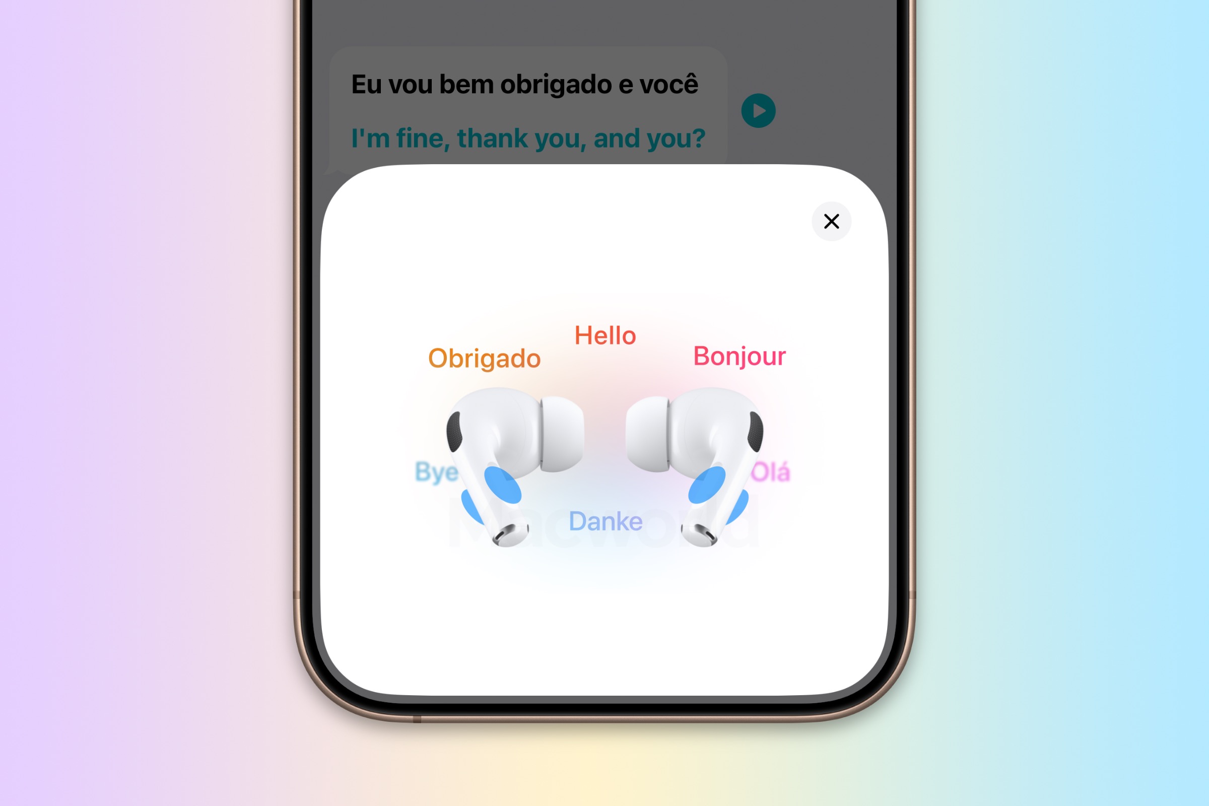 AirPods live translation pop-up on an iPhone
