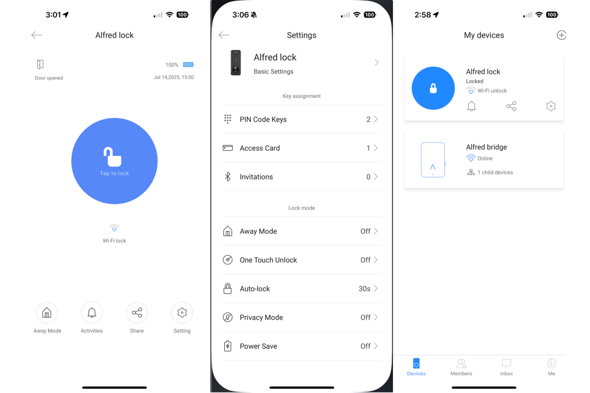 Alfred smart lock app screenshots