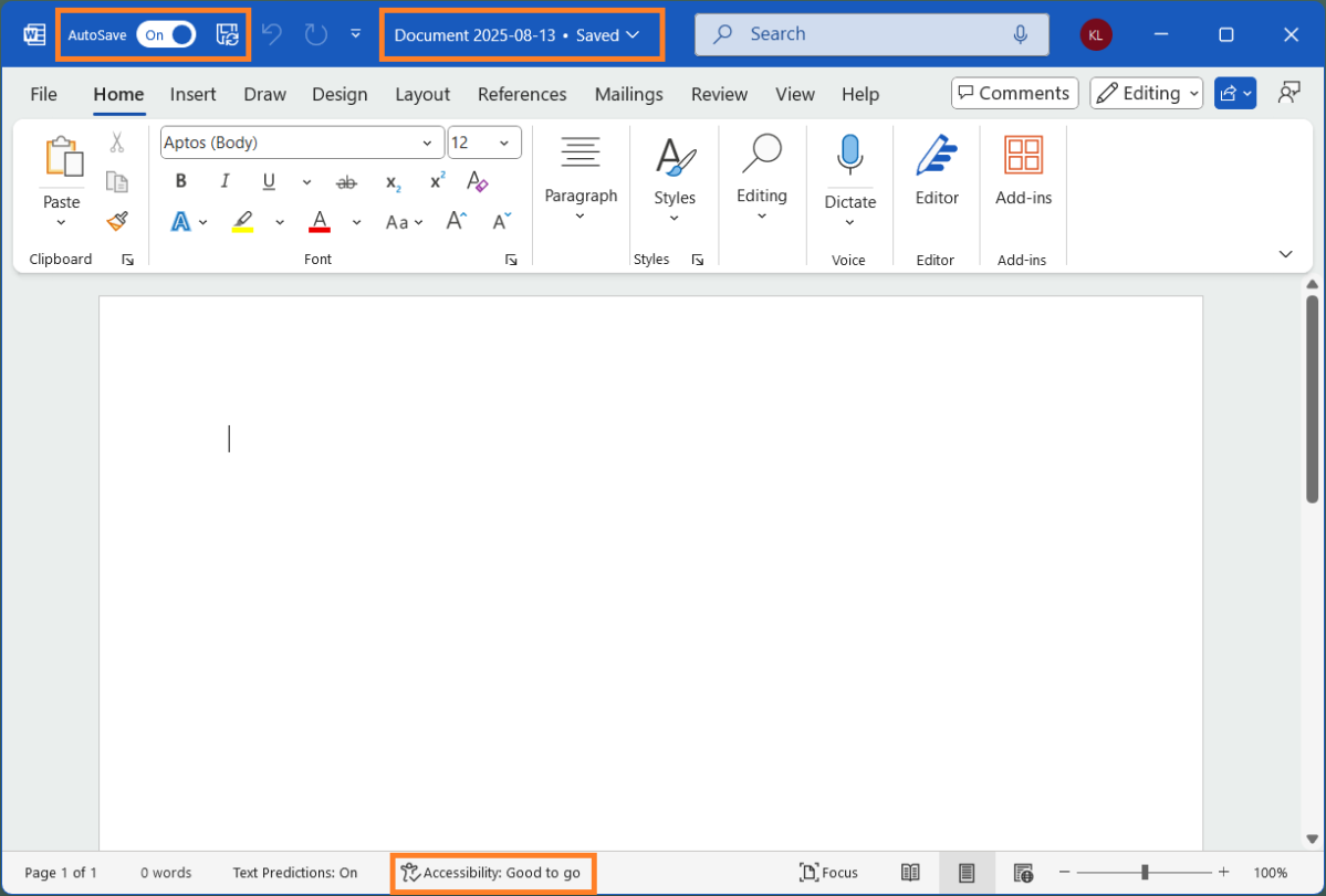 AutoSave on Microsoft Word for Windows screenshot