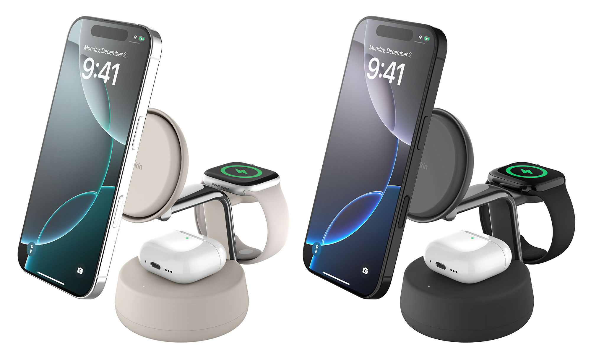 Belkin UltraCharge Pro 3 in 1 Qi2 25W Charger charcoal and sane