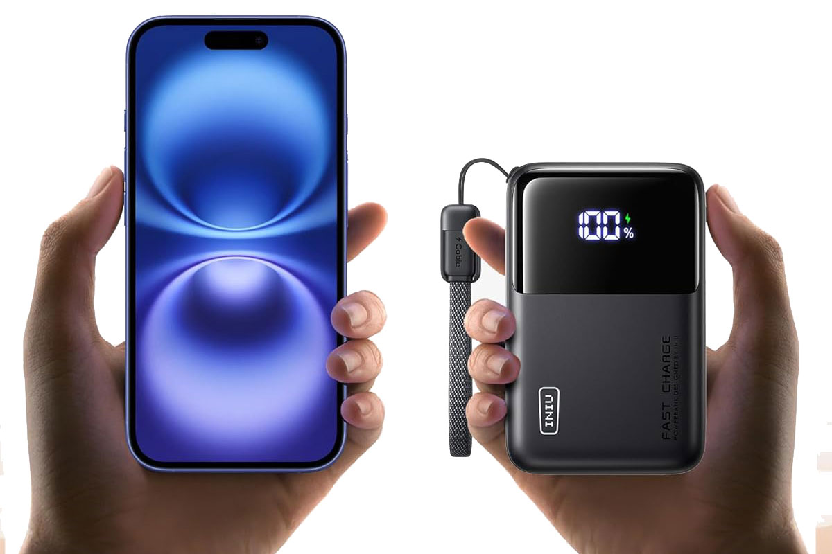 INIU Cougar P62 E1 20000mAh 65W Power Bank and phone