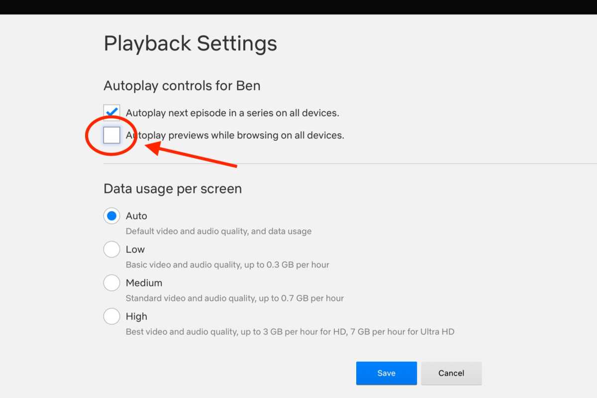 Netflix playback settings