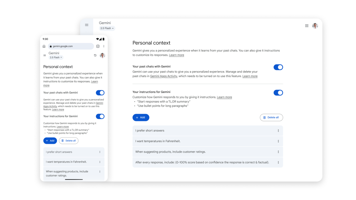 Google Gemini personal context screen