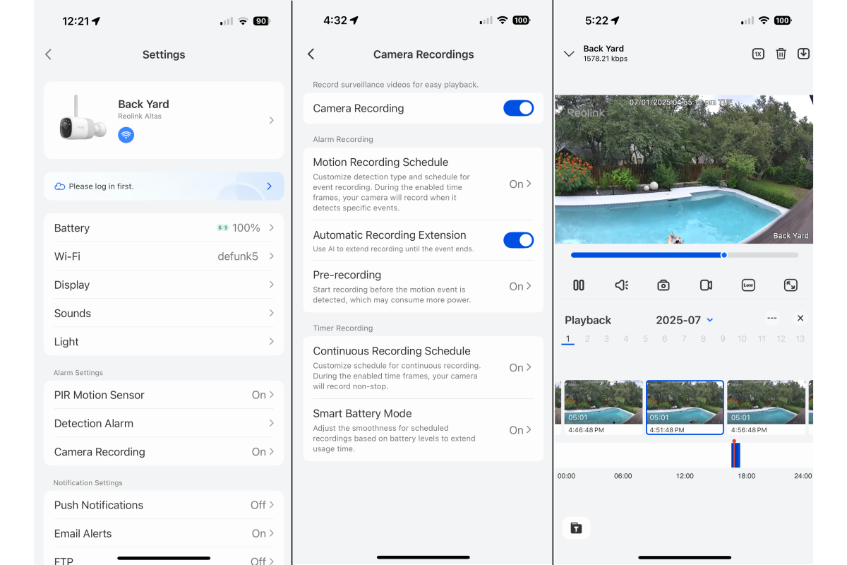 Reolink Altas app screenshots