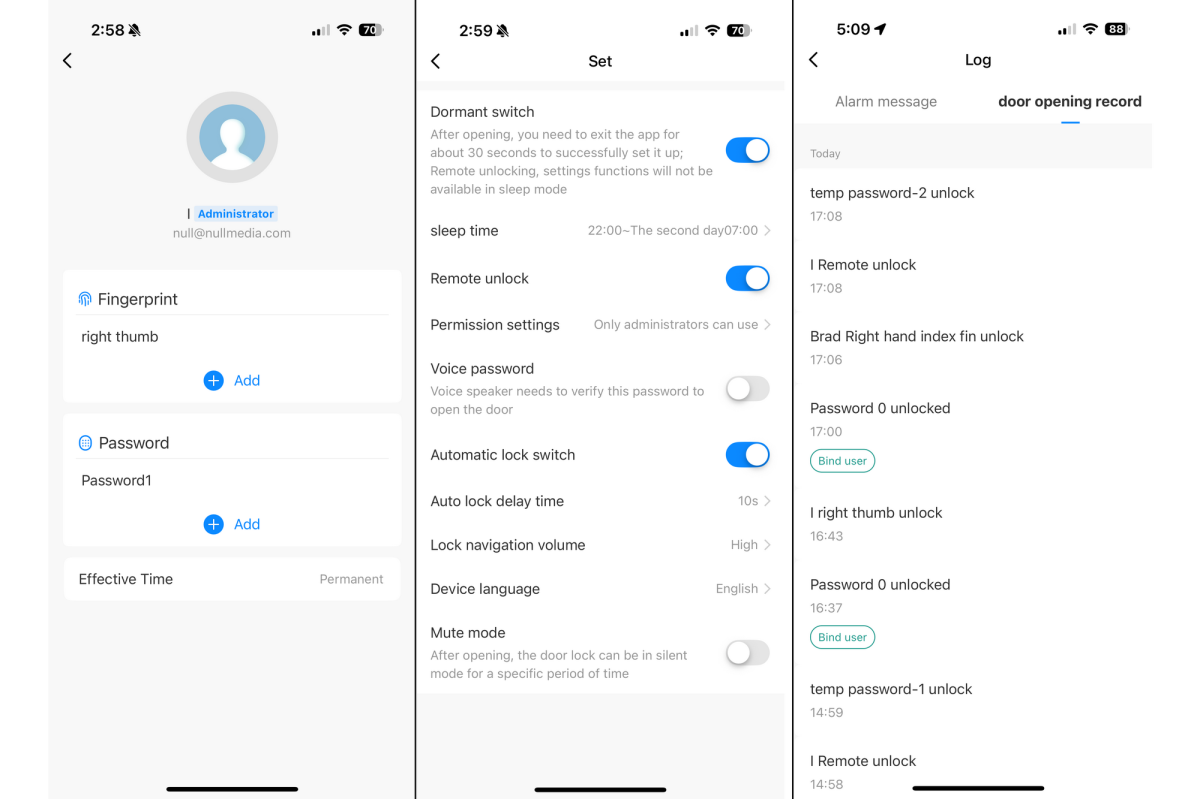 TCL D1 smart lock app screenshots