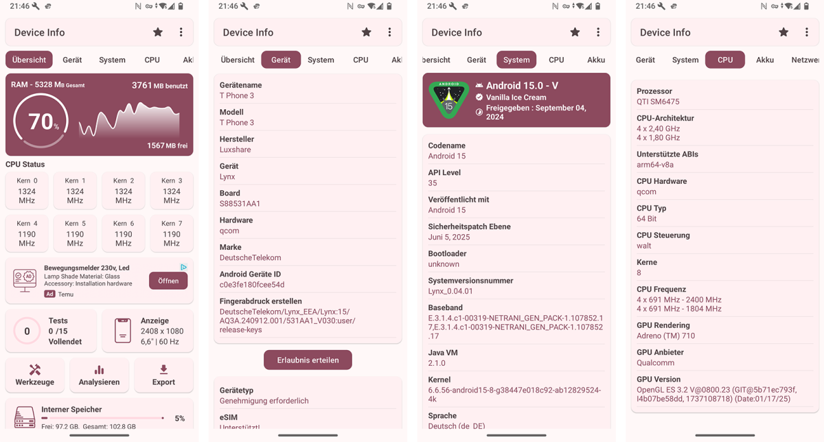 Test T Phone 3 - App Sysinfo