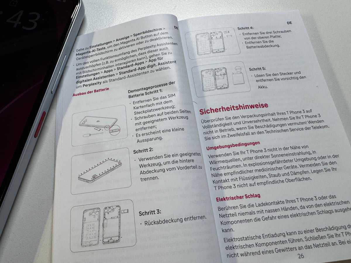 Test T Phone 3 - Handbuch Akku
