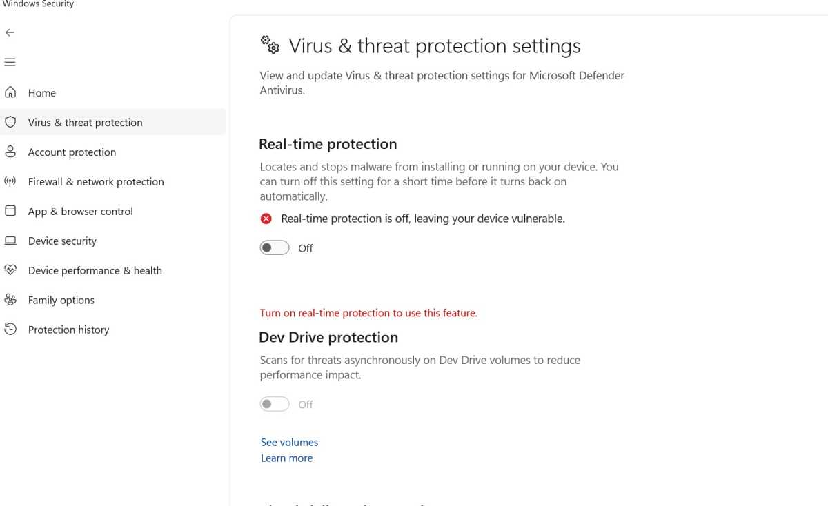 Windows virus and threat protection