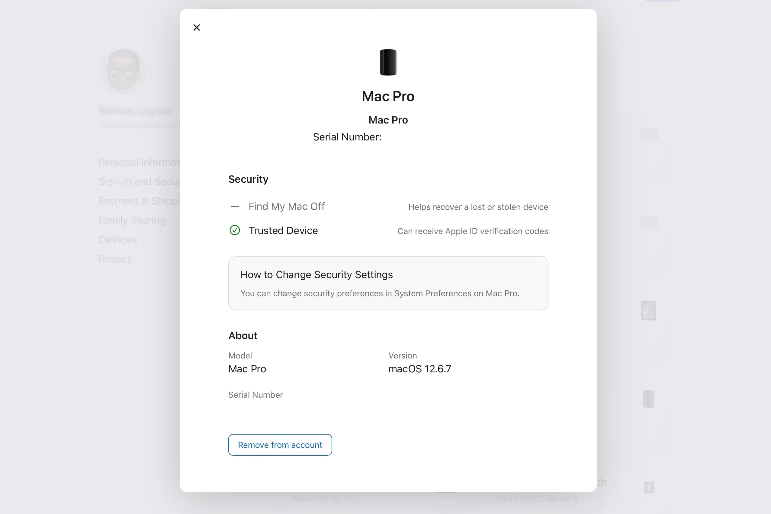 Apple Account device profile