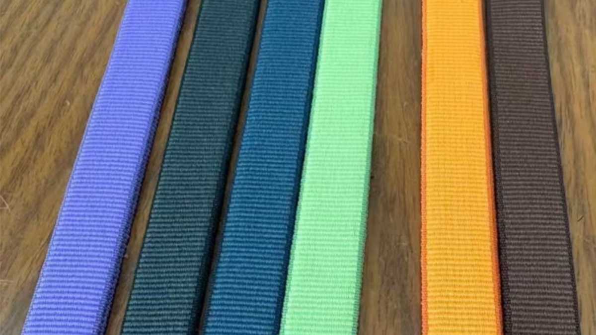 Closeup of the straps in a variety of colours
