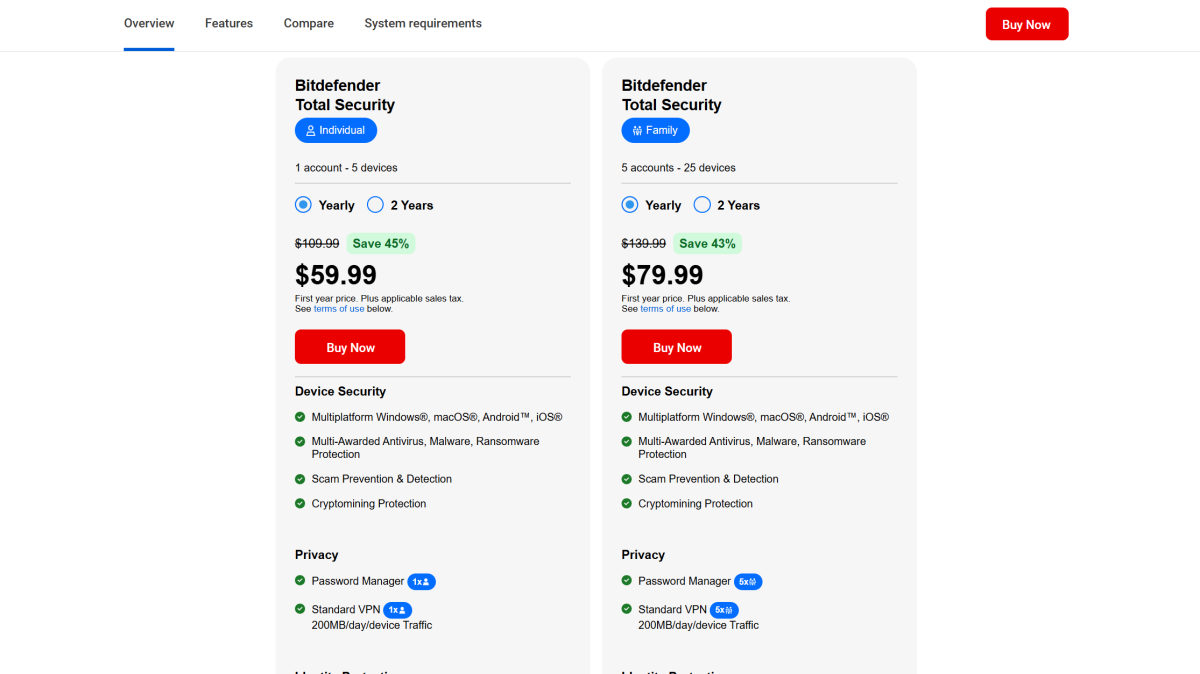 Bitdefender Total Security plan options (August 2025)