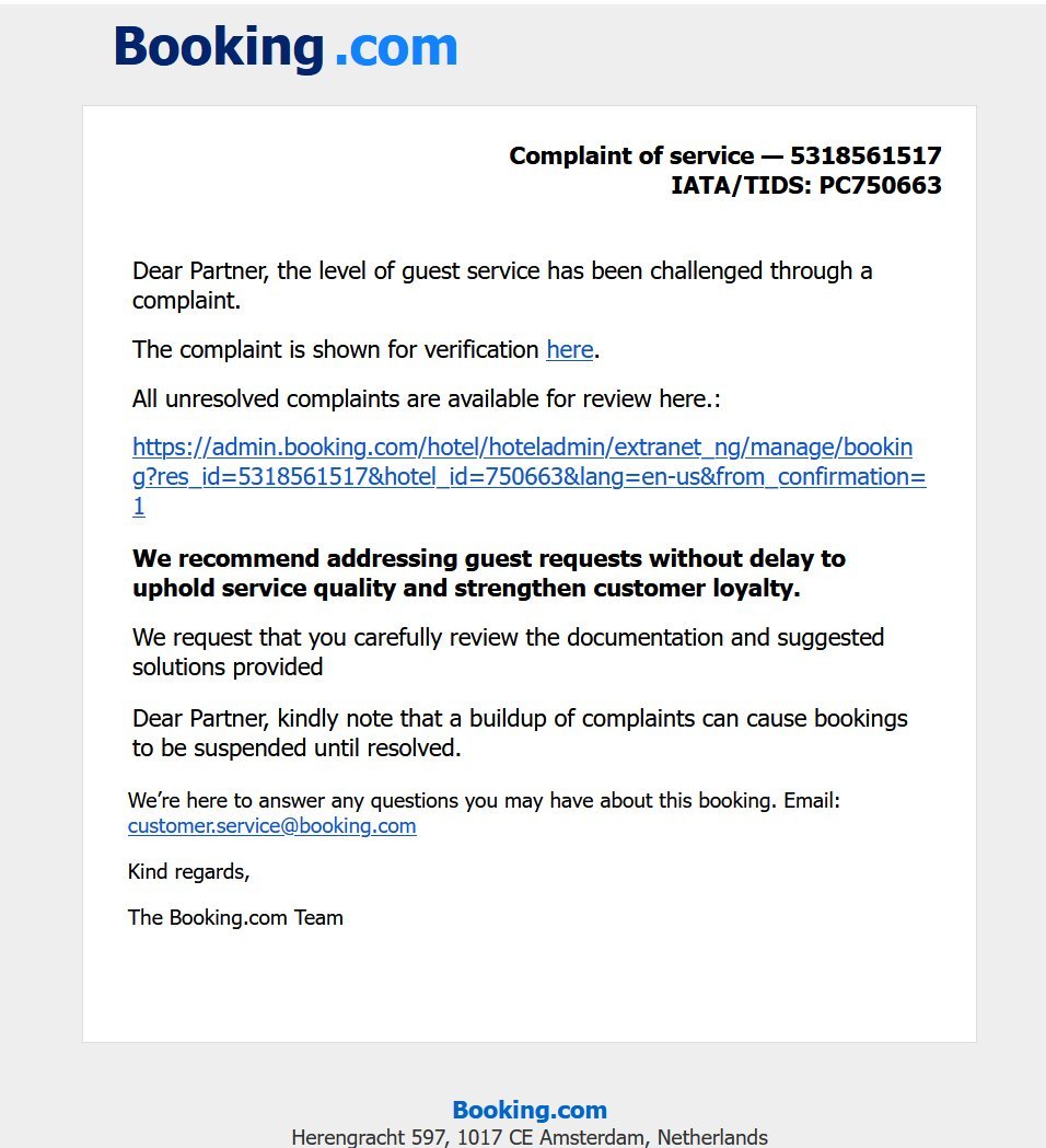 Phishing email on Booking.com