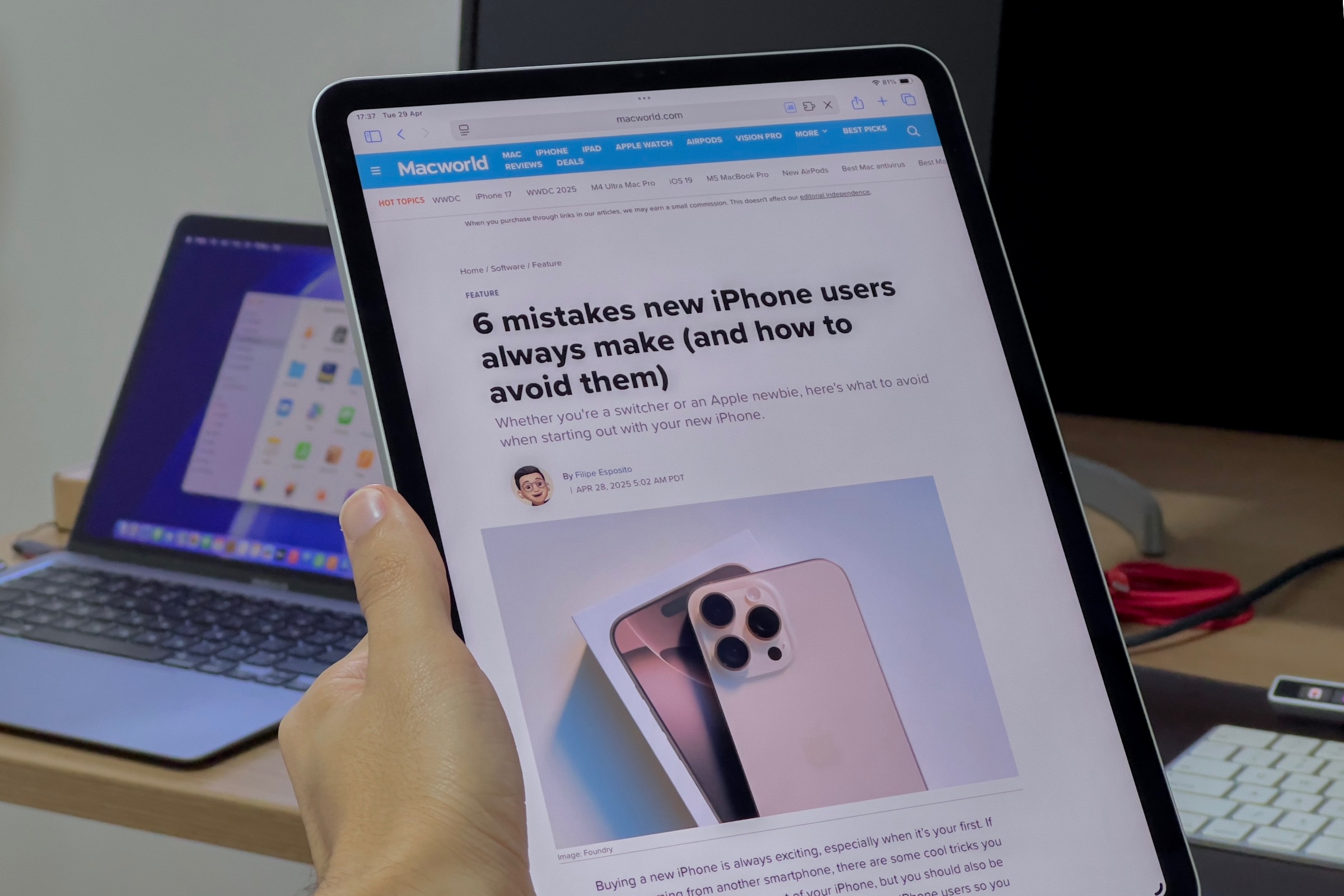 iPad showing a webpage in Safari