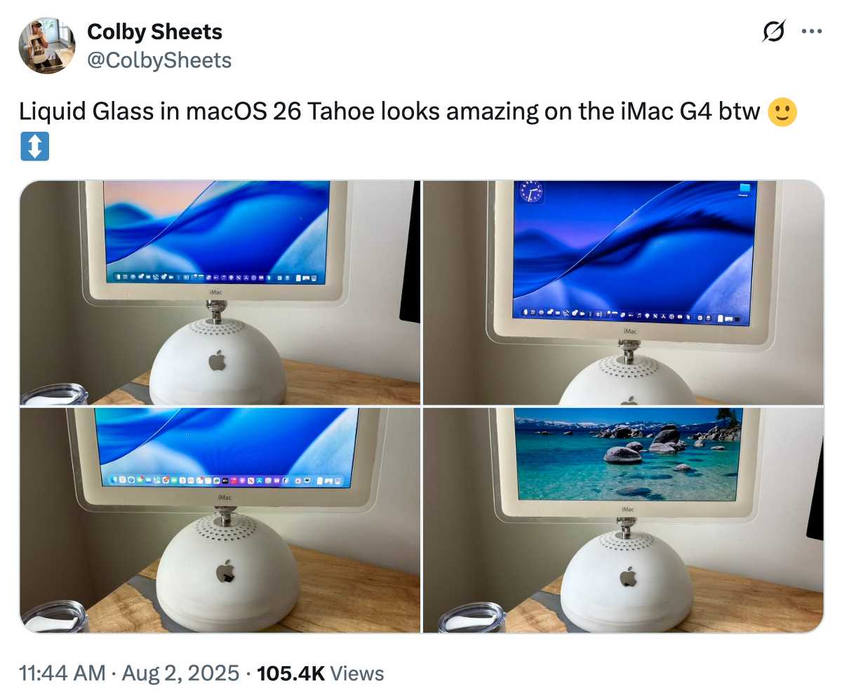 Gaze at the beauty of Liquid Glass on the sunflower iMac G4