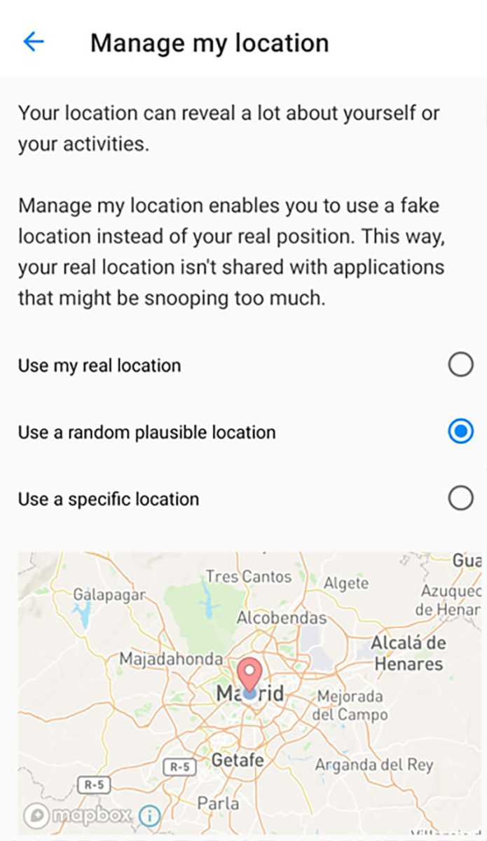Die optionale Standortverschleierung gaukelt allen oder auch nur ausgewählten Apps auf dem Tablet einen anderen Standort vor, um so Tracker auf eine falsche Fährte zu führen.