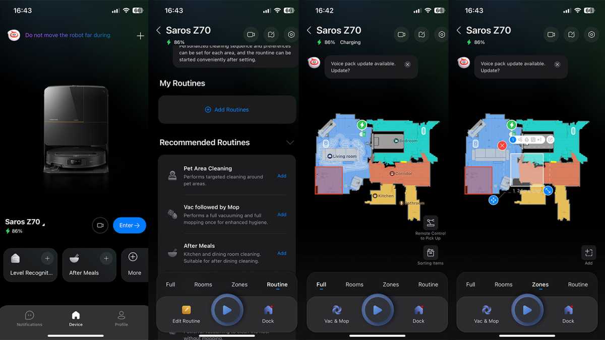 Screenshots from the Roborock app