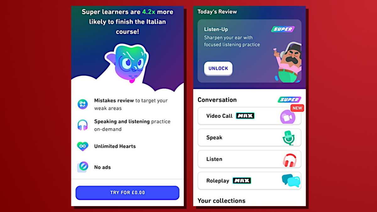 Duolingo screenshots nagging and unlock