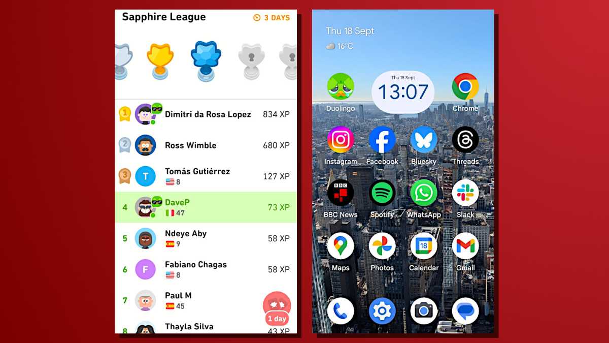 Duolingo screenshots widget and league