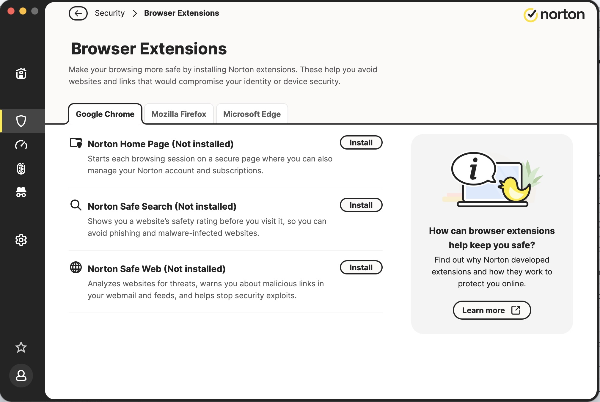 Norton browser extensions