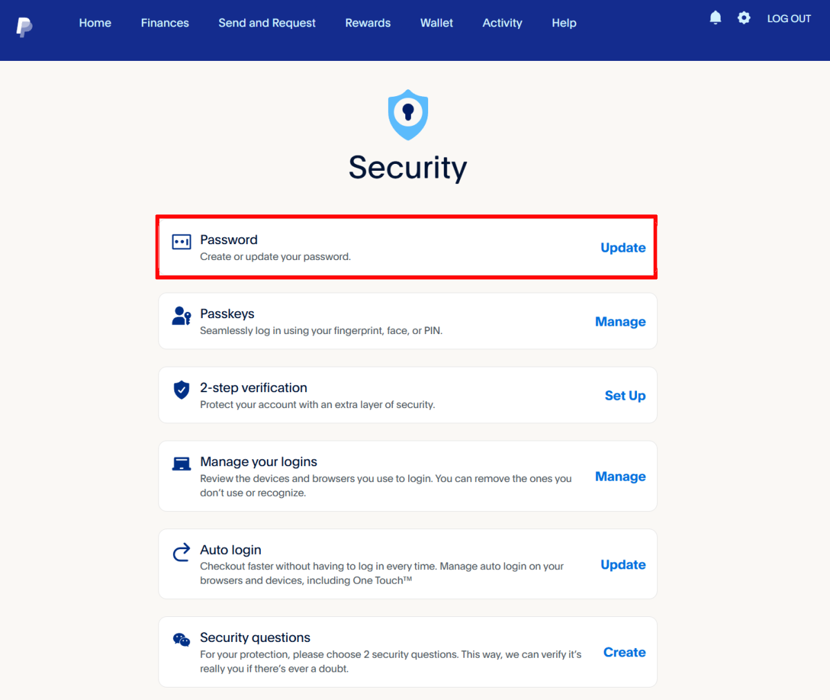 Paypal password change