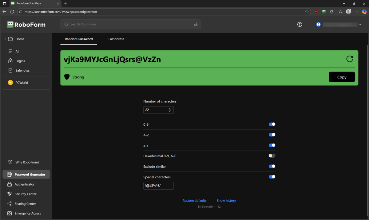 RoboForm browser extension - Password Generator (Sep 2025)