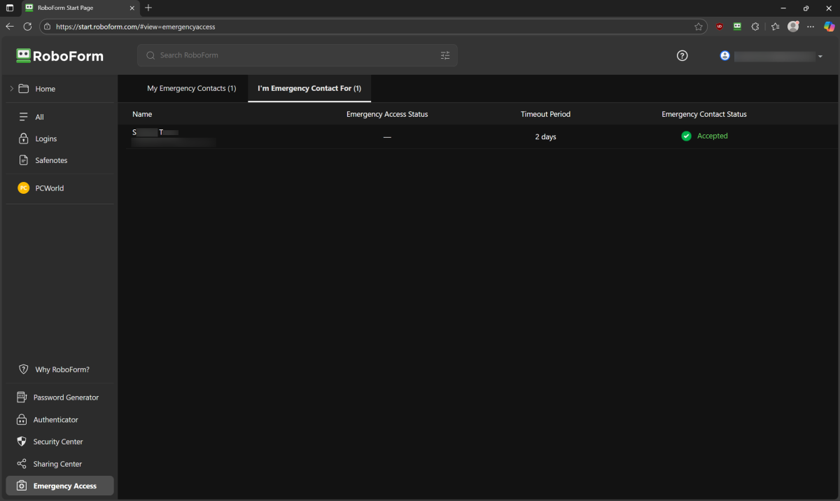 RoboForm browser extension - Emergency Access (Sep 2025)