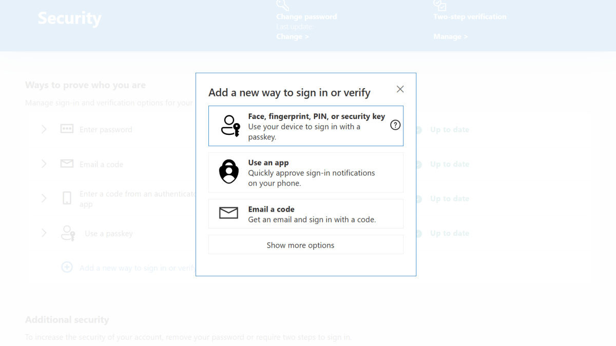 Add a sign-in method to Microsoft account