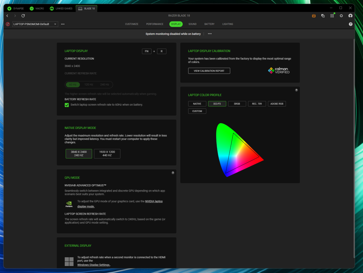 Razer Blade 18 Synapse display switch