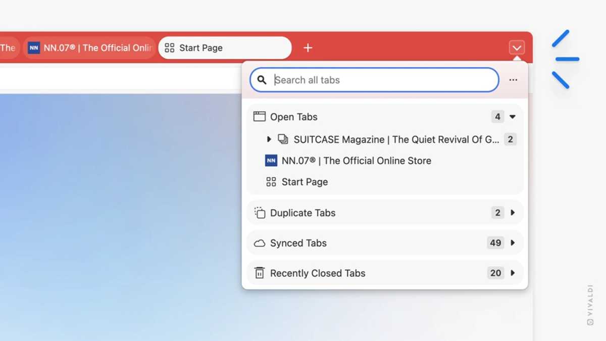 Vivaldi browser the Tab Button