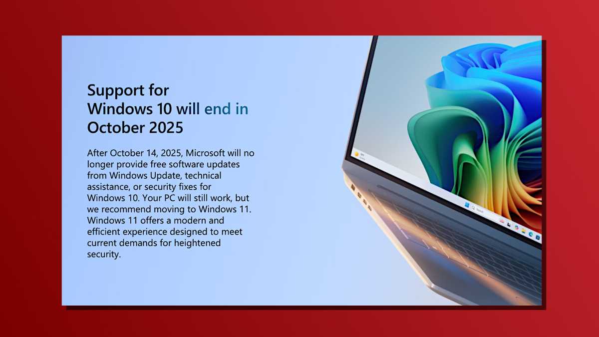 Windows 10 end of support message screenshot