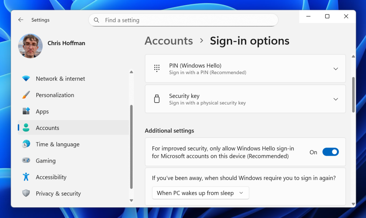 Windows 11 Only allow Windows Hello sign-in screenshot