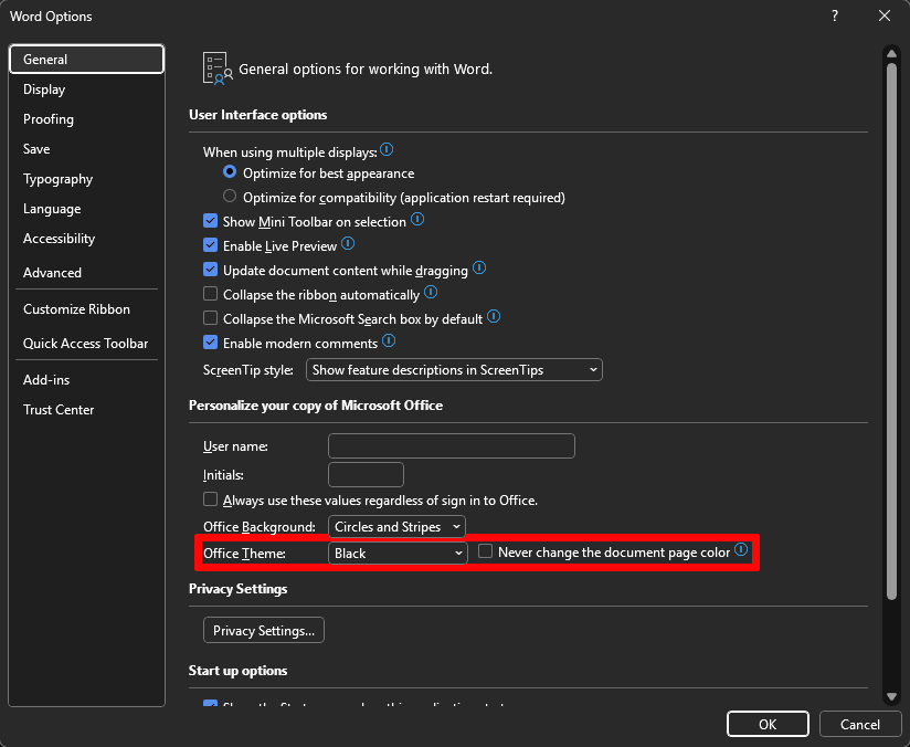 Work Dark mode