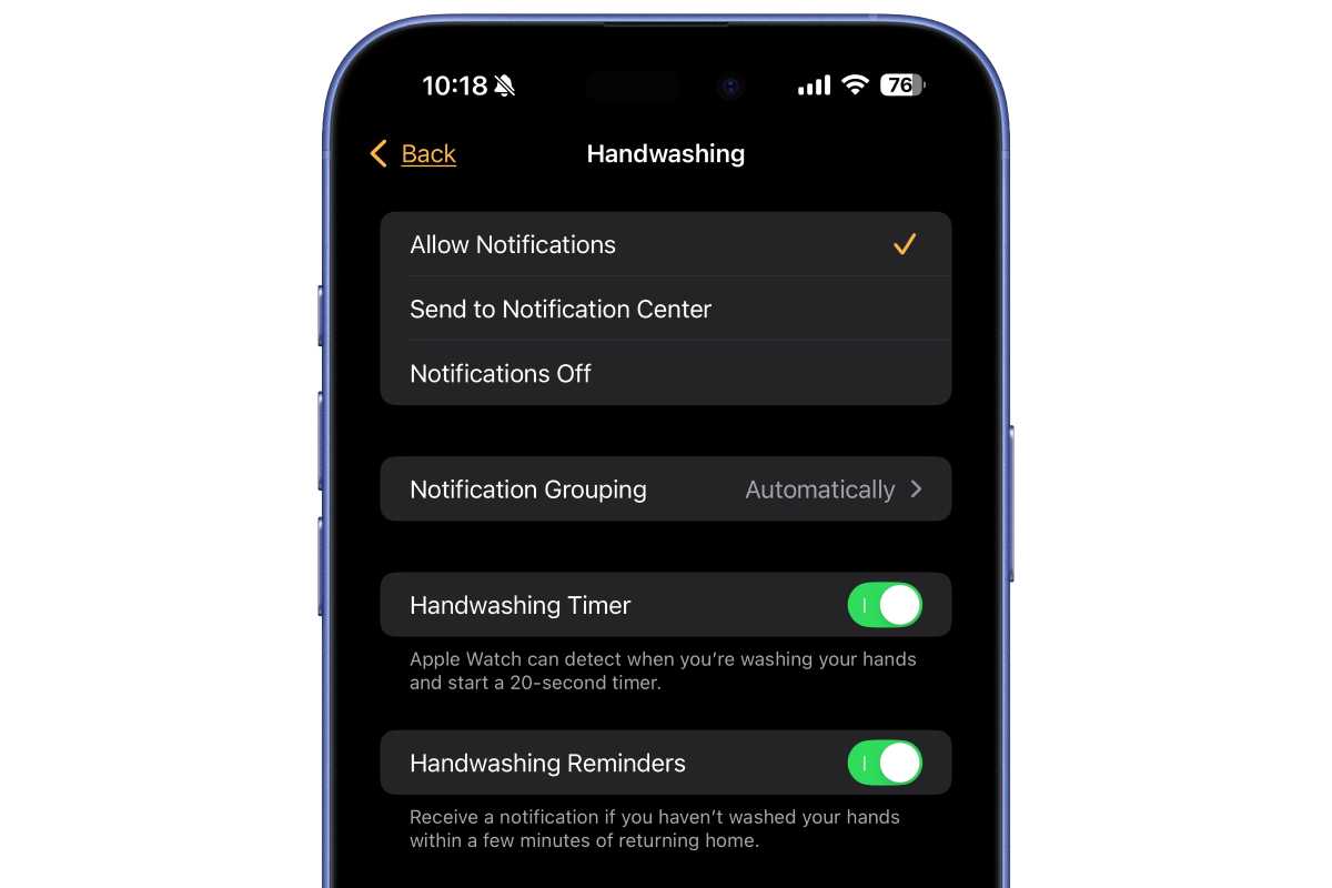 Configuración de lavado de manos de Apple Watch