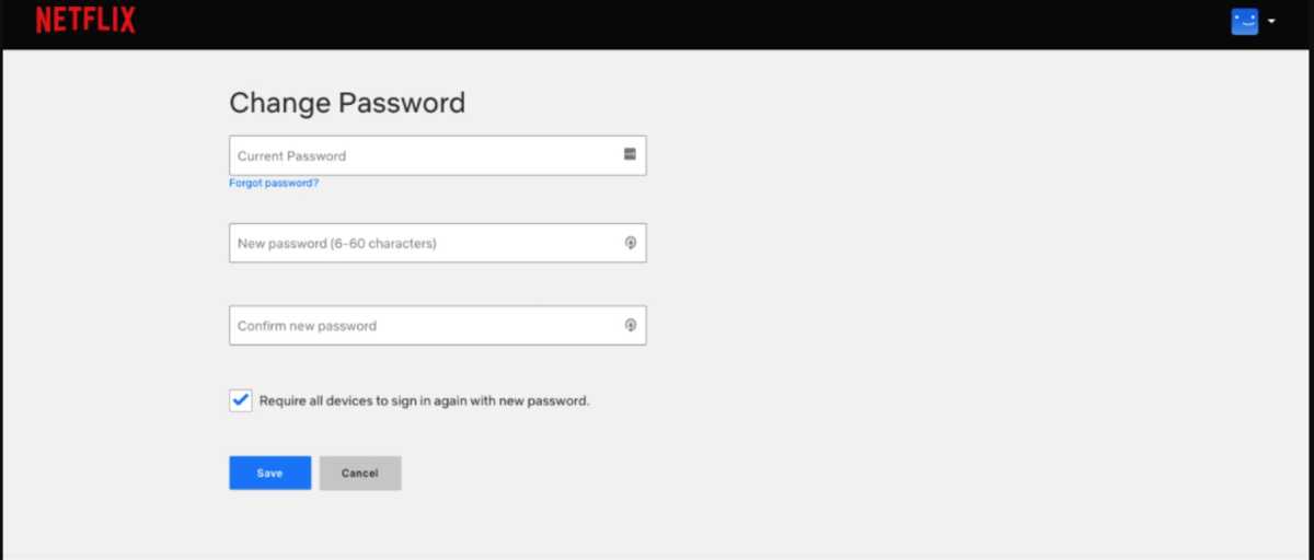 Netflix change password