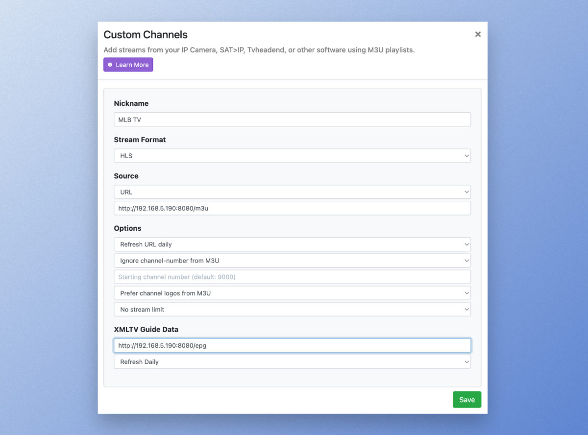 Adding a custom video source to Channels