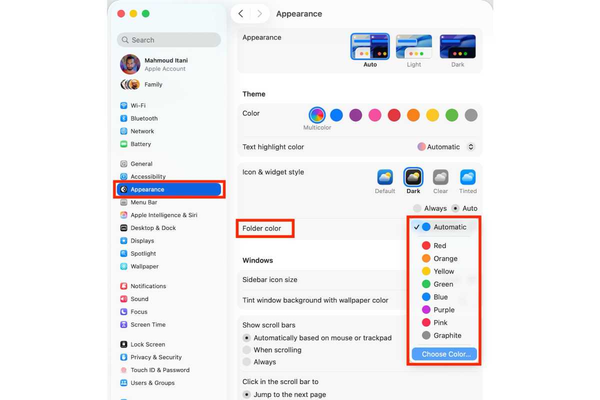 MacOS Tahoe Color de carpeta predeterminado
