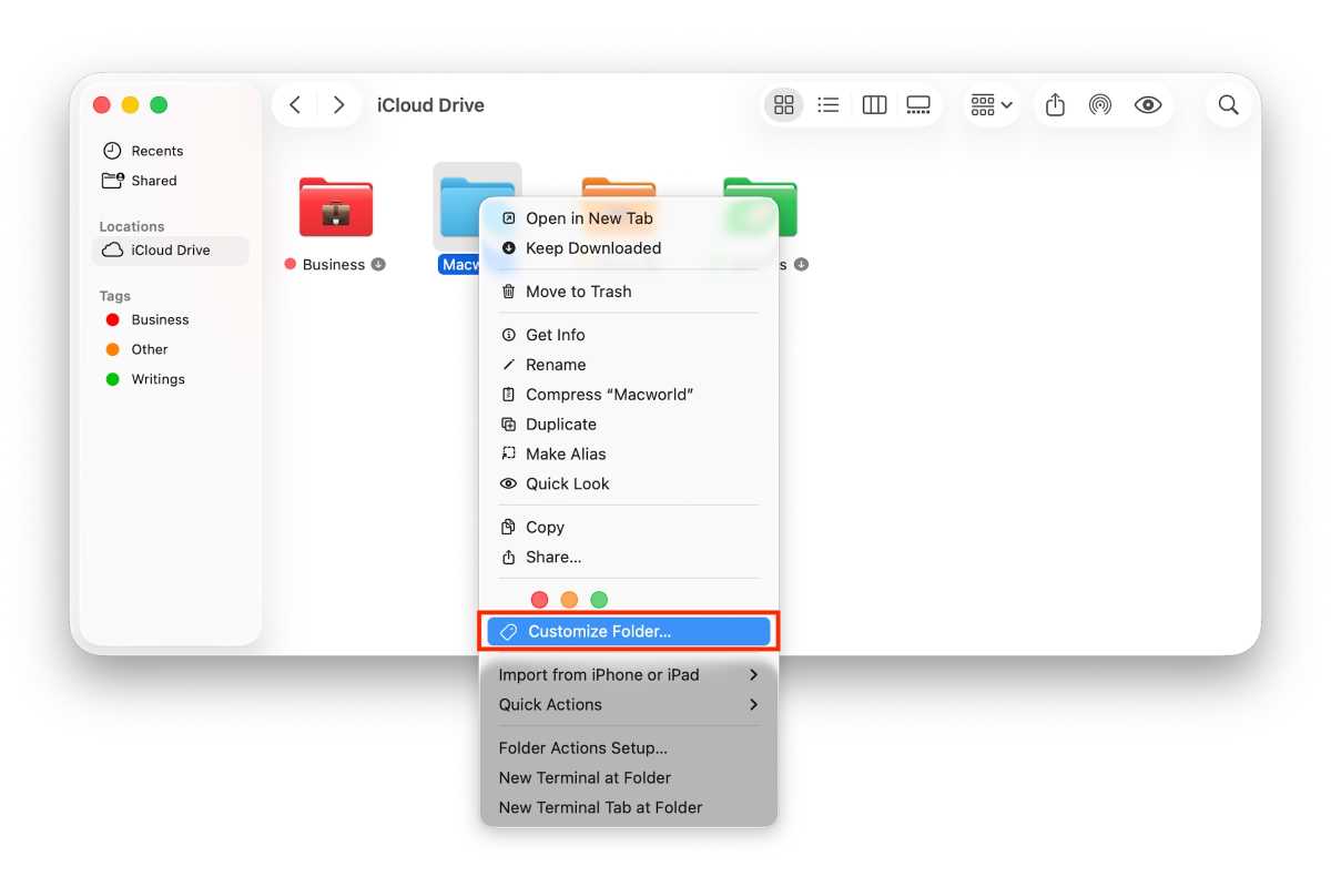 Carpeta de personalización de Finder