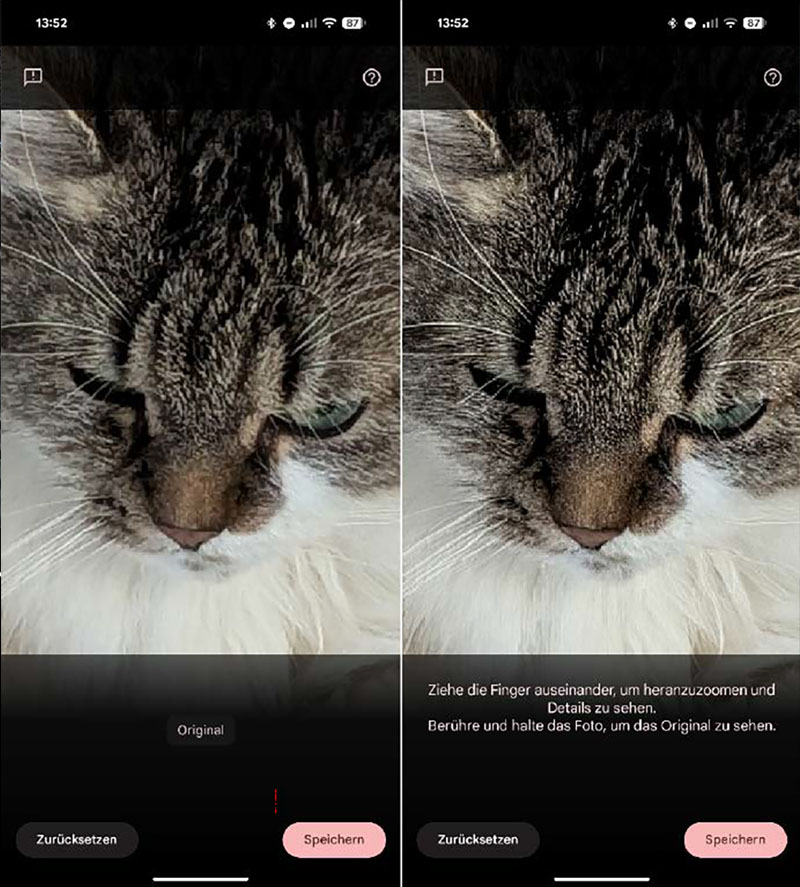 Der KI-gestützte „Zoom- Optimierer“ in Google Fotos kann Bilder zuschneiden und die dadurch vergrößerten Bildausschnitte nachschärfen. Das Ergebnis ist durchaus beeindruckend.