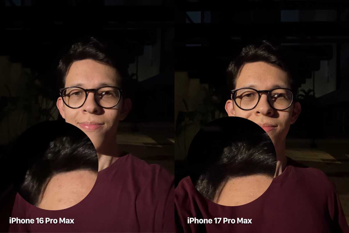 iPhone 17 selfie 4 que muestra detalles del cabello con poca luz