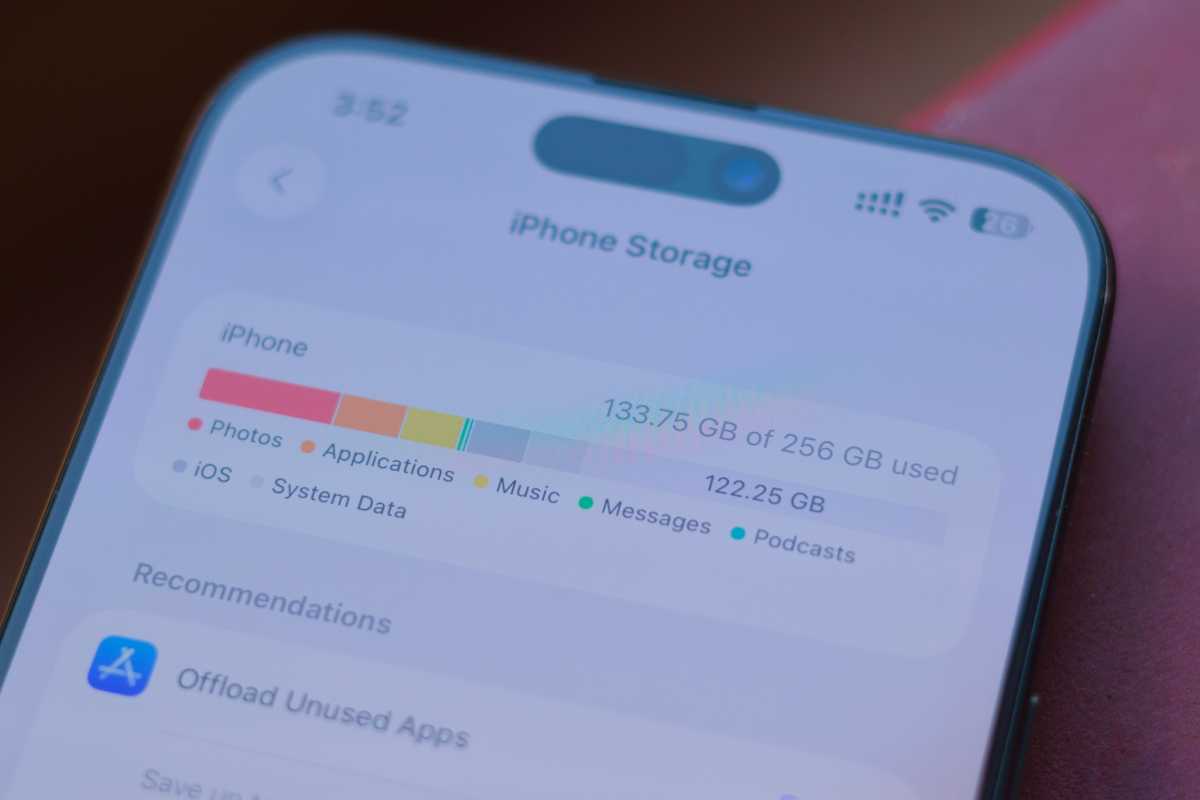 Configuración de almacenamiento de iPhone