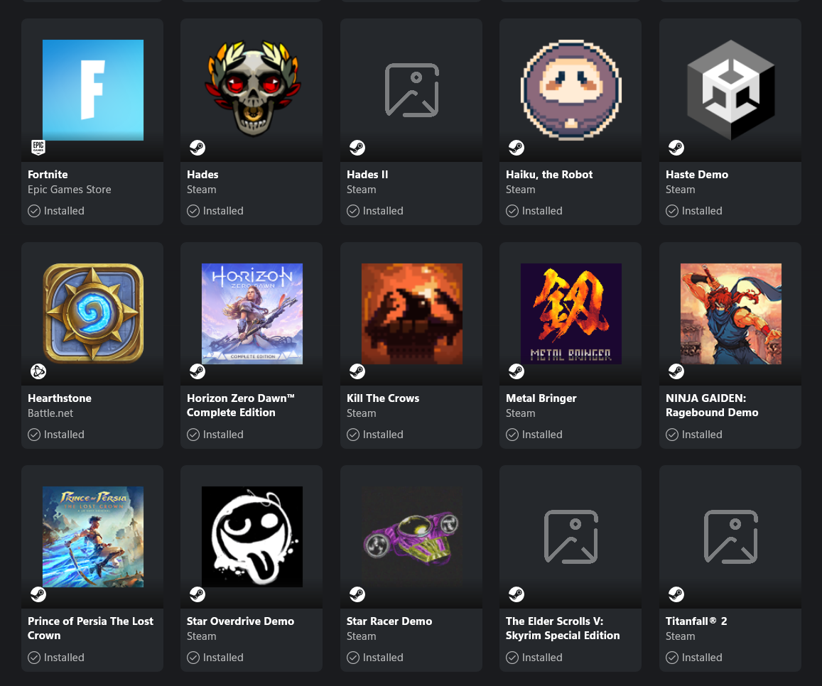 Xbox app game library with logos