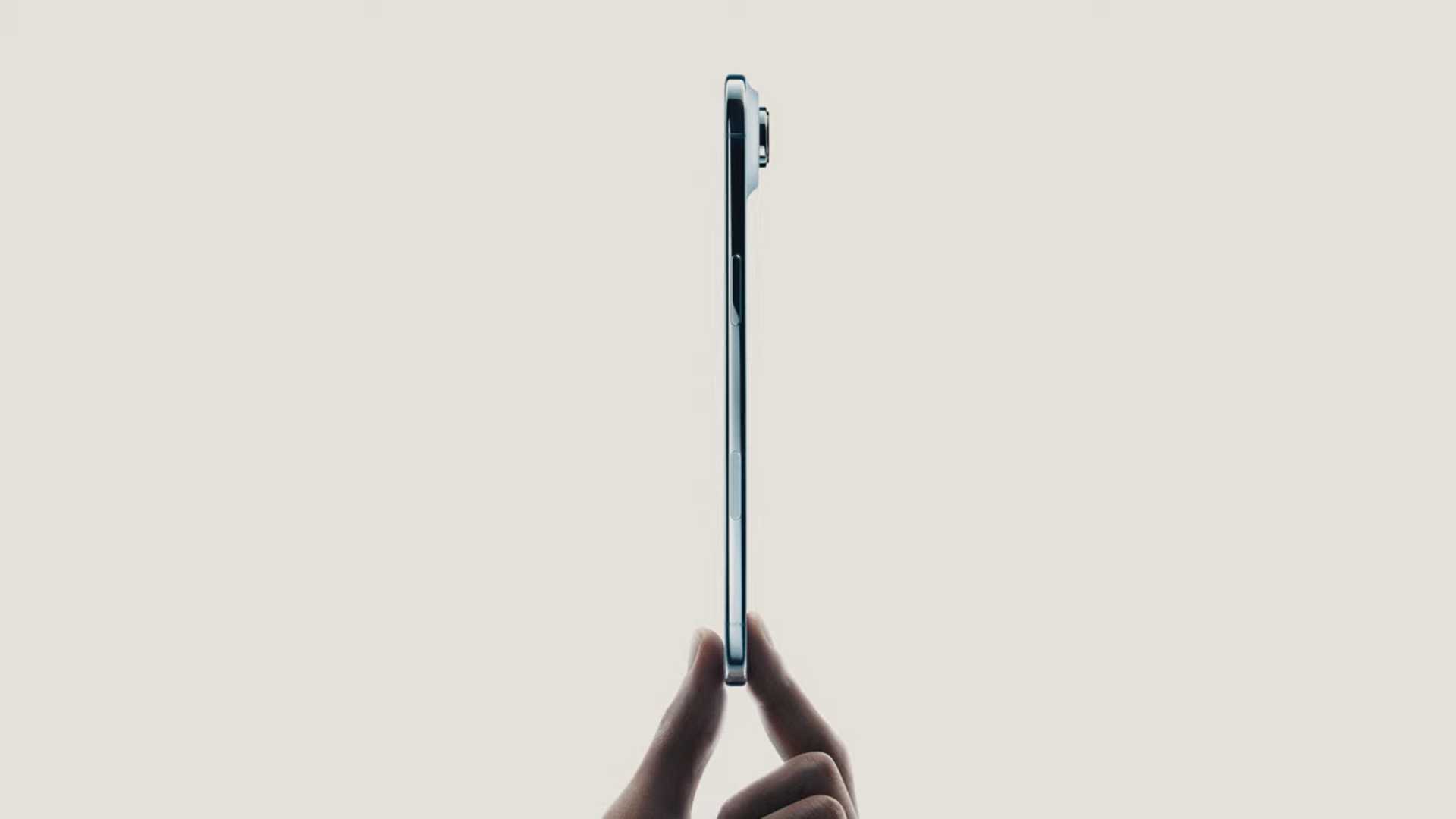 iPhone Air, side-on, held in a hand