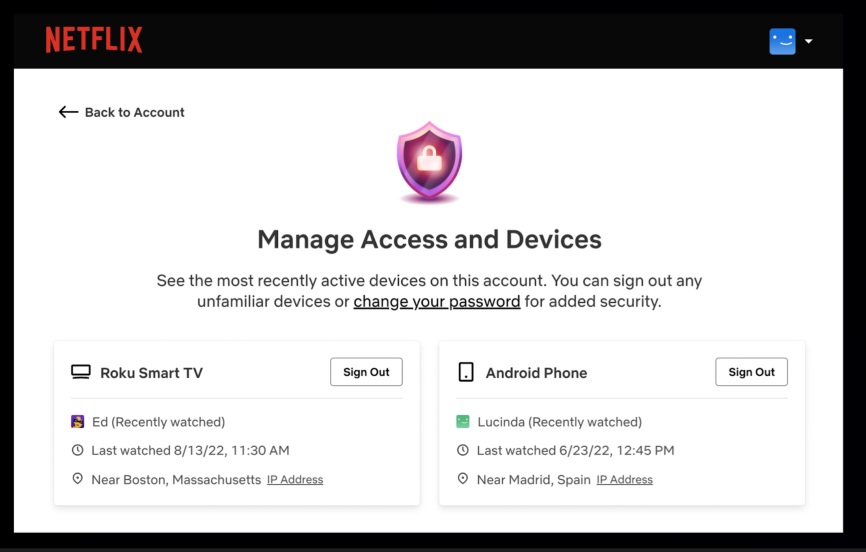 Netflix manage access and devices