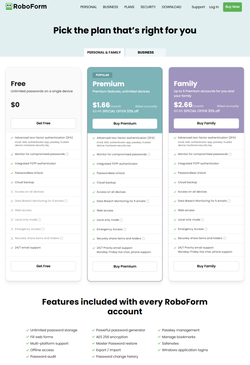 RoboForm pricing comparison (Sep 2025)